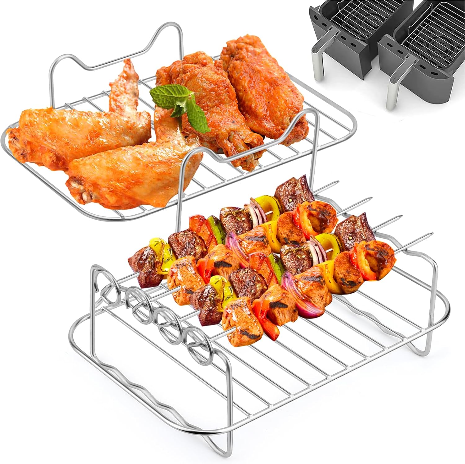 Akcesoria do frytkownicy ze stali nierdzewnej 304 - dwuwarstwowy ruszt i szpikulec - grill ze stali nierdzewnej