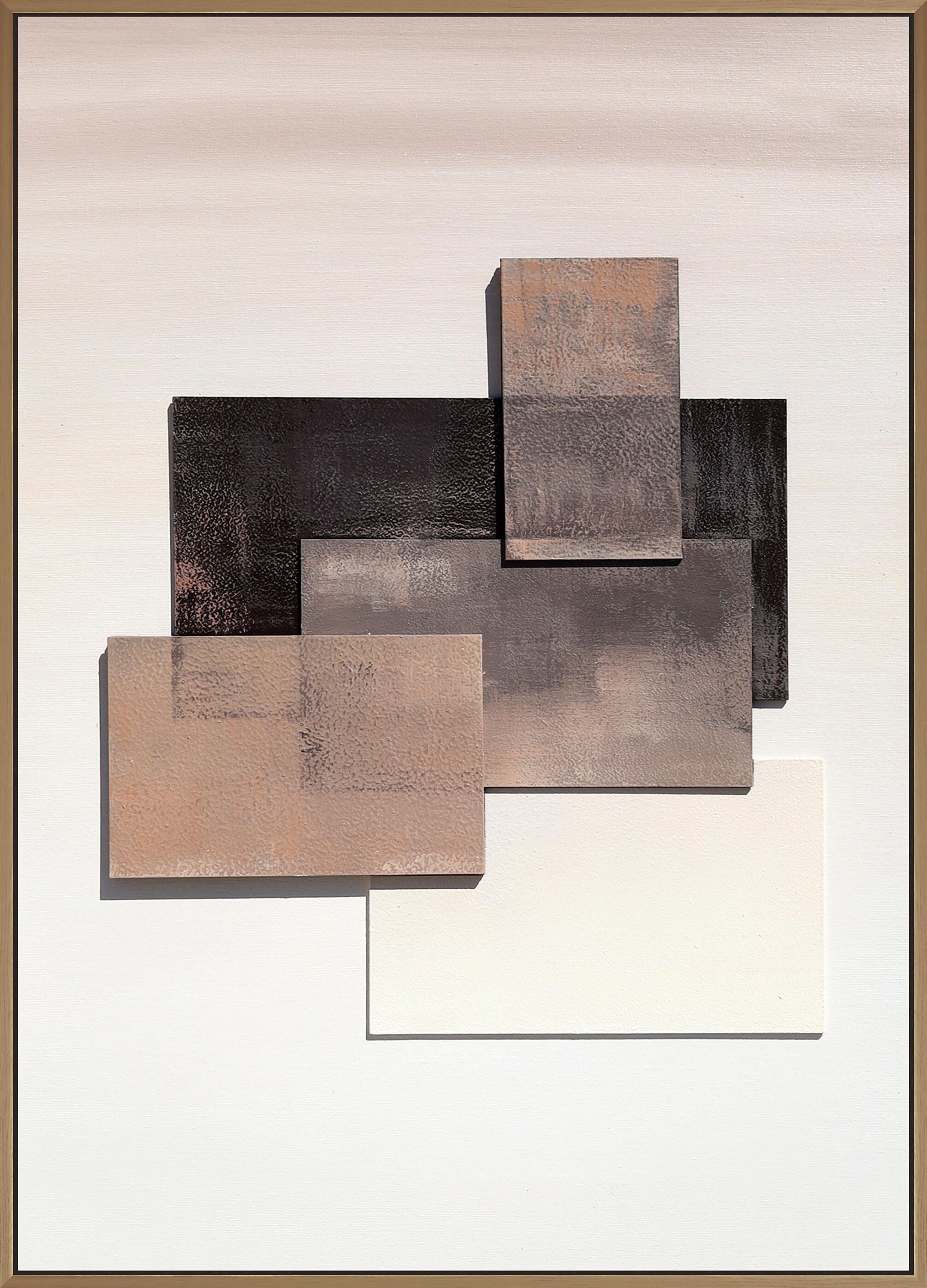 Obraz drukowany w ramie Abstrakcyjny prostokątny 51 x 71 cm. MDF Geometryczny wielokolorowy. Rama w kolorze złotym.
