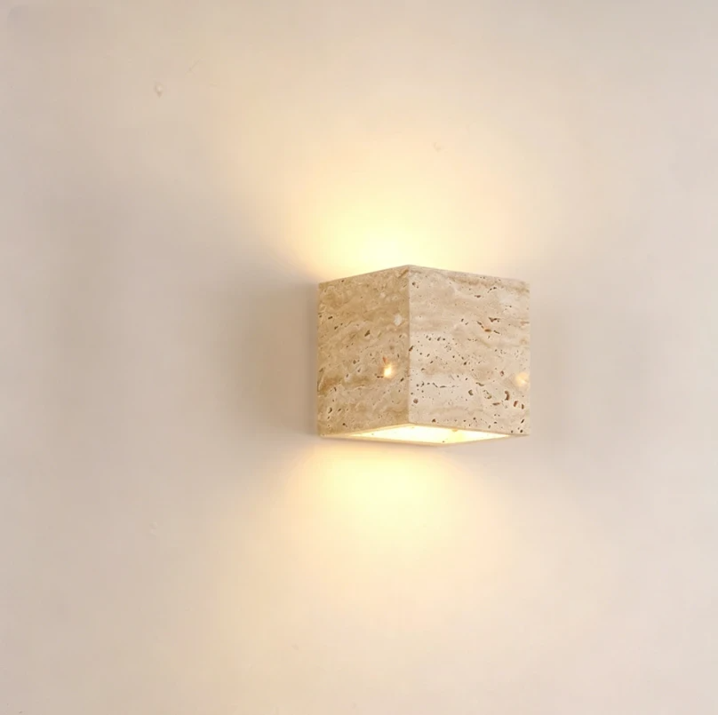 Kinkiet, lampa ścienna z kamienia, LED 9 W 220 V (ciepłe światło), styl wabi-sabi, kamień naturalny, lampa przy łóżku, oświetlenie korytarza