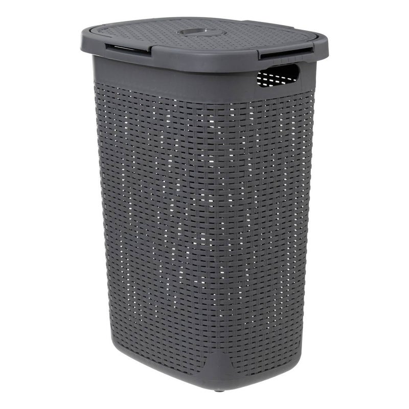Kosz na pranie 60 l rattan syntetyczny szary