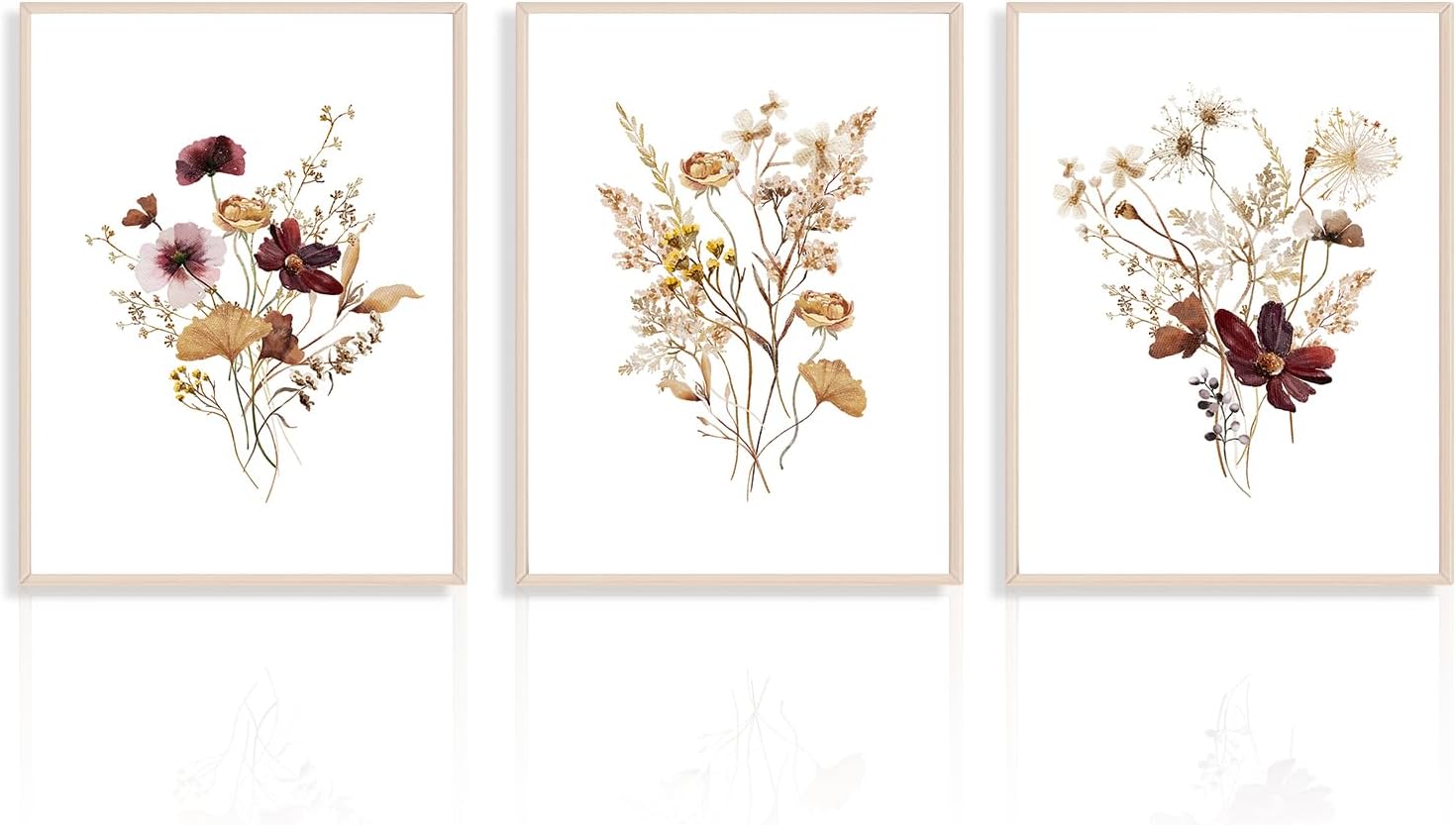 Zestaw 3 plakatów ściennych z akwarelowymi kwiatami, kolorowa botaniczna dekoracja ścienna, minimalistyczna sztuka ścienna z dzikimi kwiatami, 30 x 4