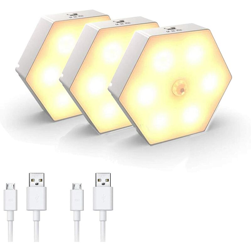 Lampka nocna z czujnikiem ruchu [opakowanie 3 szt.], z automatycznym włączaniem/wyłączaniem, lampka nocna LED, lampka do sypialni/garderoby, lampka no