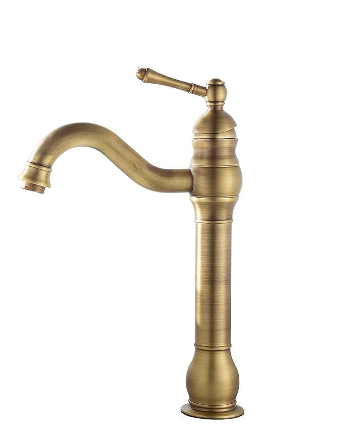 Bateria umywalkowa w stylu retro – gruba mosiężna bateria jednouchwytowa – dostarczana z wężem doprowadzającym wodę o średnicy 9,5 mm (3/8 cala).