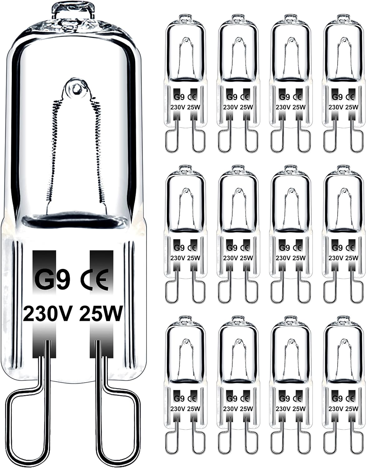 Kinkiet Żarówka G9 25W 230V Ściemnialna Biała Ciepła, Żarówka Halogenowa G9 Tolerancja 300°C, Zestaw 12 sztuk
