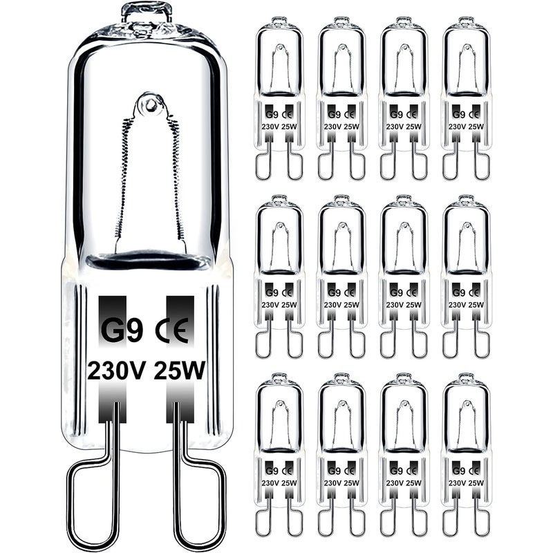 Kinkiet Żarówka G9 25W 230V Ściemnialna Biała Ciepła, Żarówka Halogenowa G9 Tolerancja 300°C, Zestaw 12 sztuk