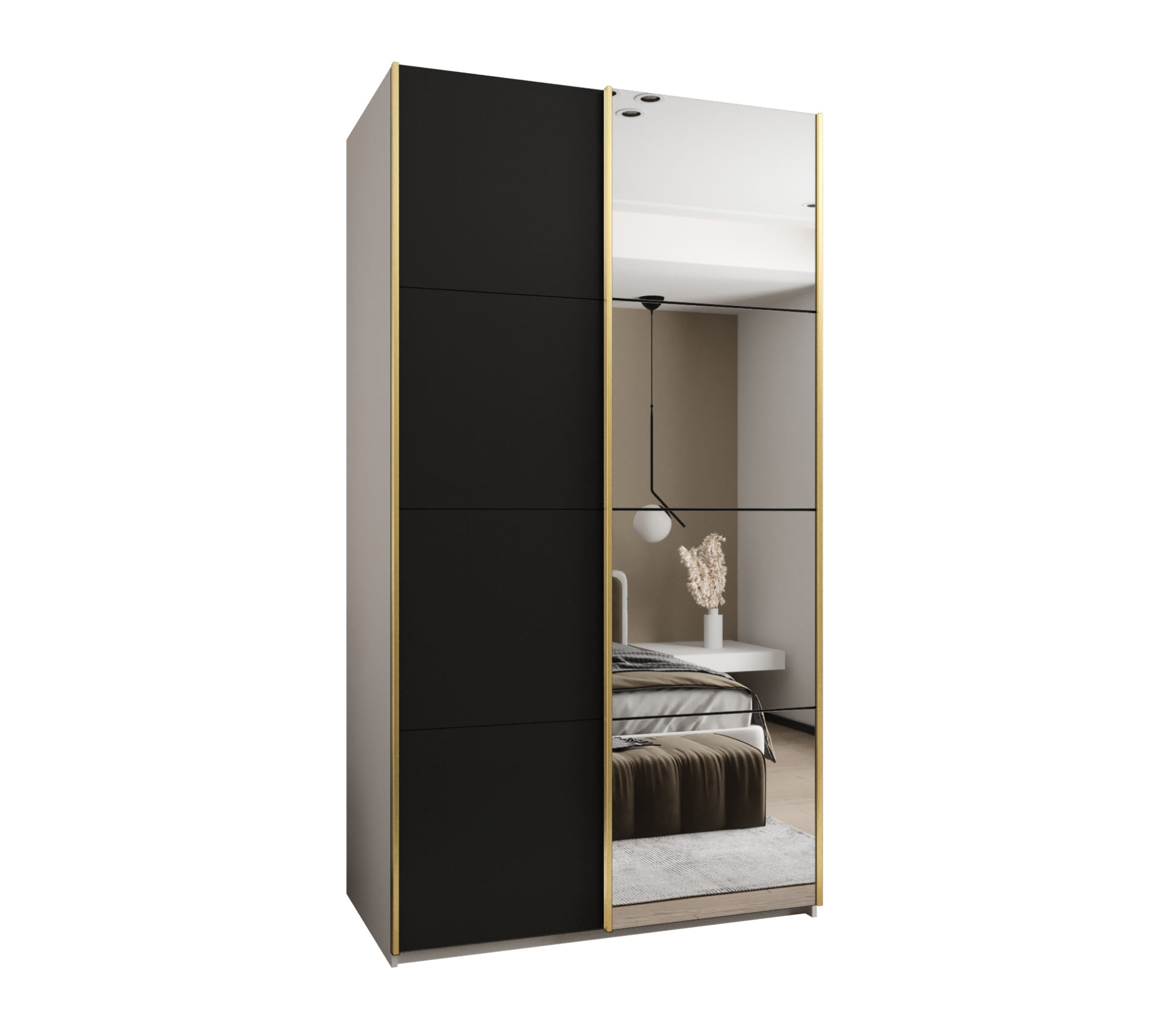 Szafa przesuwna wysoka Lux 3 140 x 64 x 245,5 cm biały + czarny + u. złoty - Abiks Meble