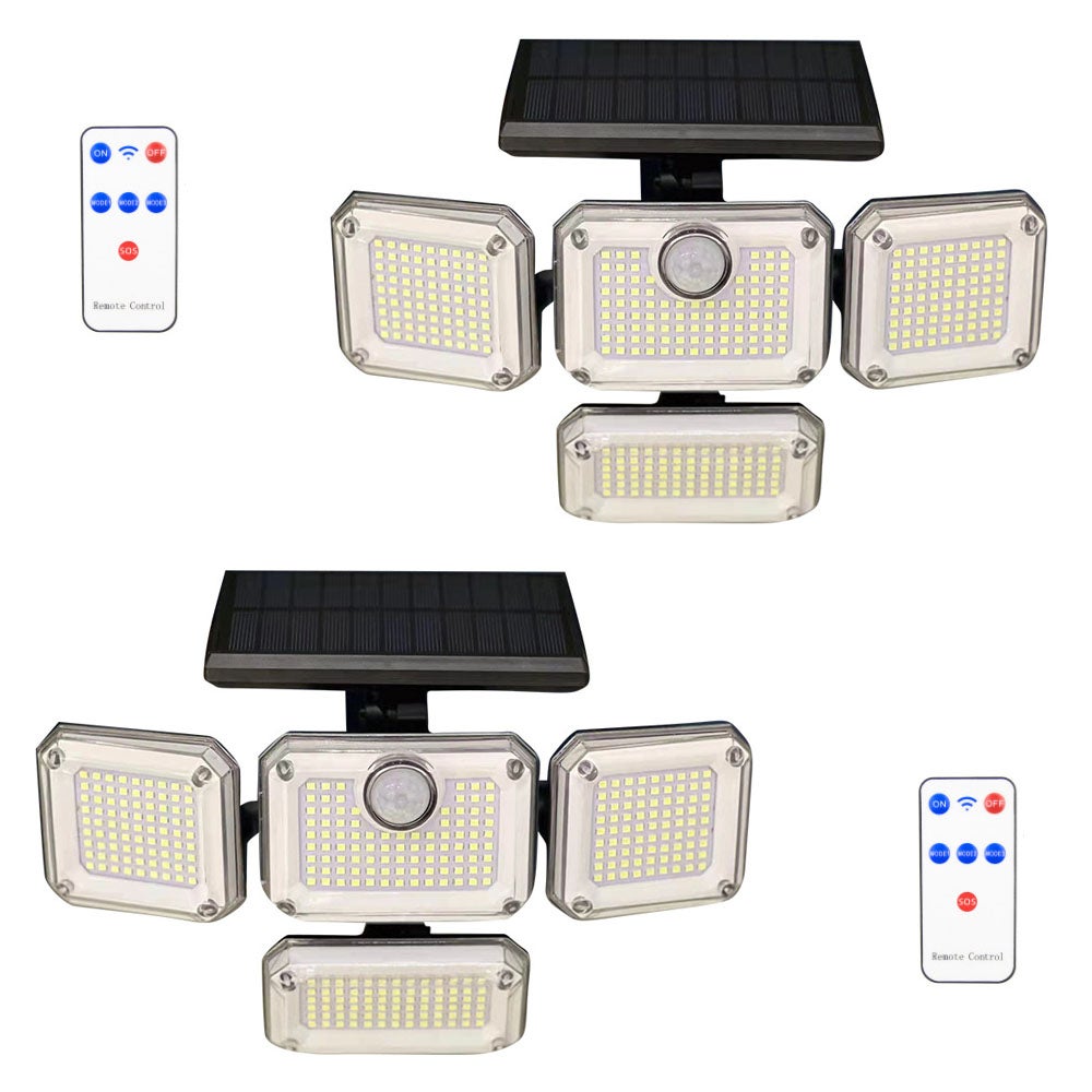 Zestaw 2 lamp solarnych do użytku na zewnątrz z czujnikiem ruchu, 333 diody LED, lampy bezpieczeństwa zasilane energią słoneczną, wodoodporność IP65