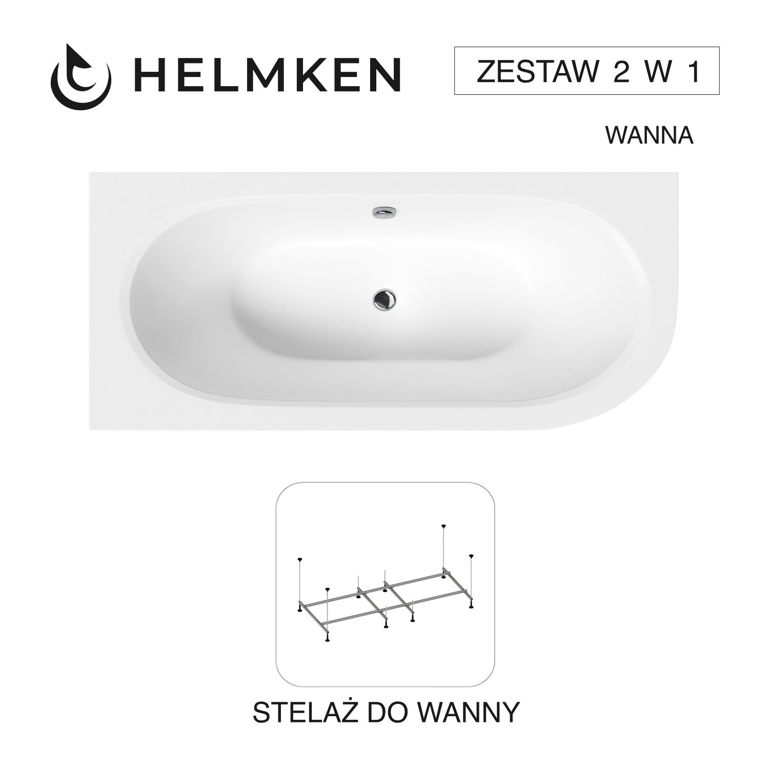 Wanna akrylowa Helmken Marbella Lux 150 x 75 Lewa + Stelaż do wanien Helmken 21210028 / 23092002-2S