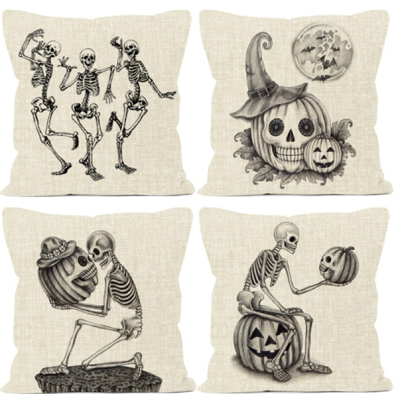 Poszewki na poduszki Halloween 45 x 45 cm, zestaw poszewek na poduszki z motywem dyni i czaszki