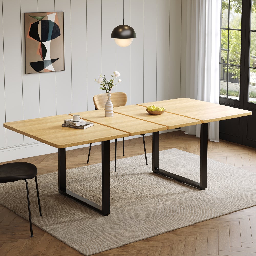 Rozkładany prostokątny stół jadalny z płyty MDF, 140 180 220 x 80 cm, dla 6 do 10 osób, nogi metalowe, drewno