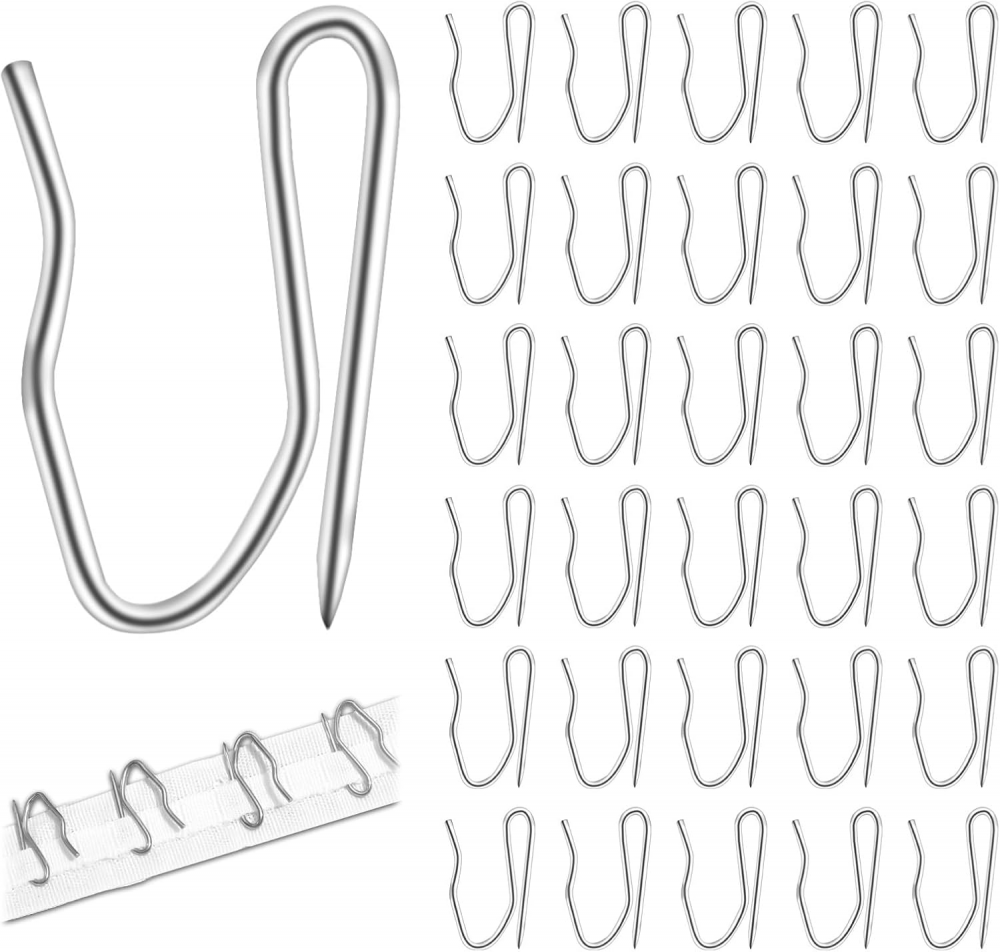 50 metalowych haczyków do zasłon 32x20 mm, oferujących wystarczającą ilość do wszystkich potrzeb związanych z wieszaniem zasłon.