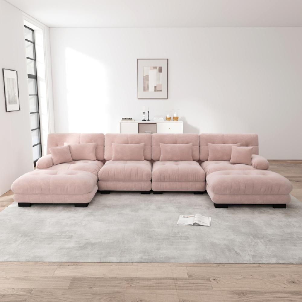 Narożna sofa Cloud do salonu, podwójna sofa z tkaniny szenilowej z 4 poduszkami lędźwiowymi i 4 poduszkami dekoracyjnymi, rama z litego drewna