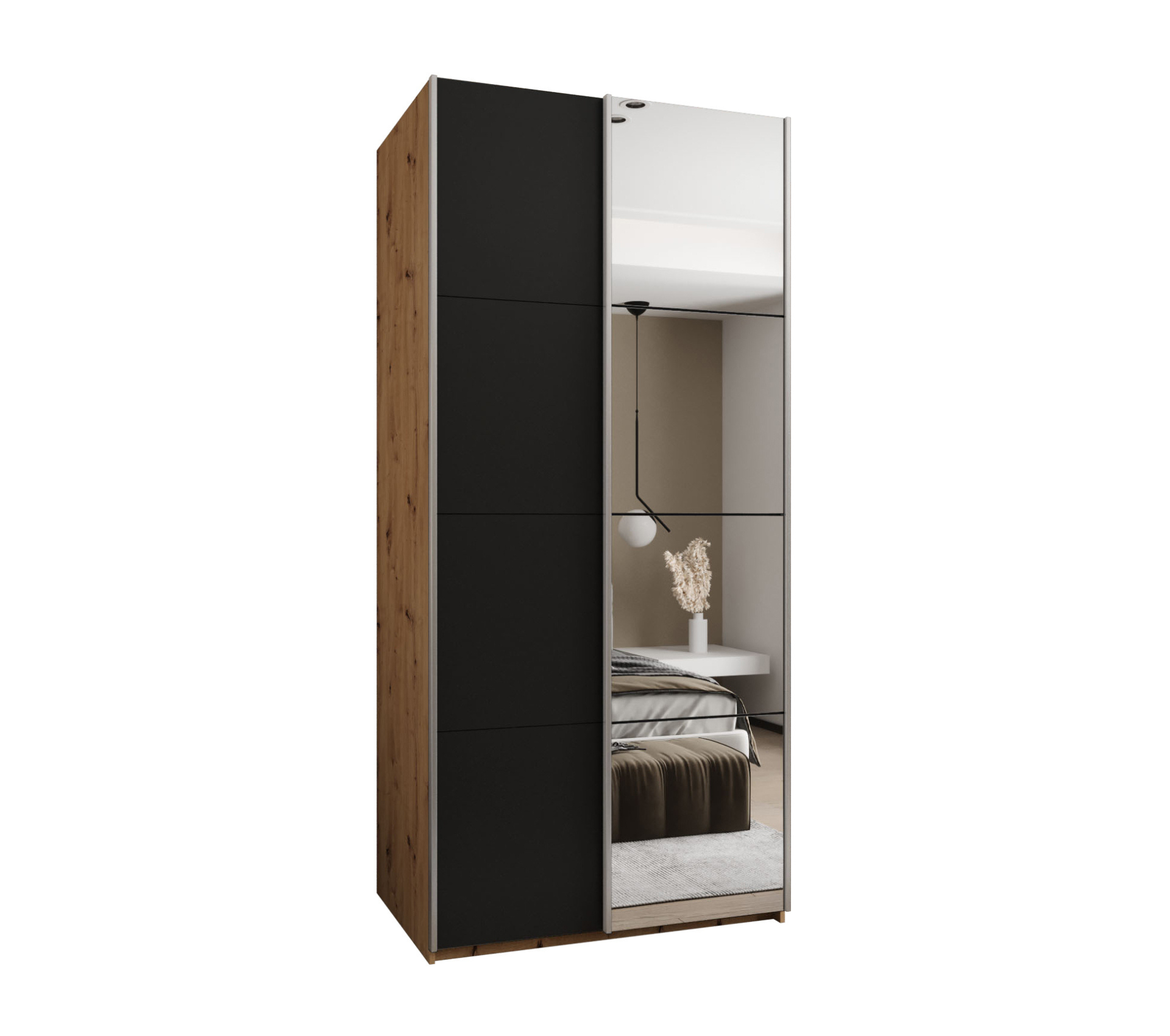 Szafa przesuwna wysoka Lux 3 100 x 64 x 245,5 cm artisan + czarny + u. srebrny - Abiks Meble