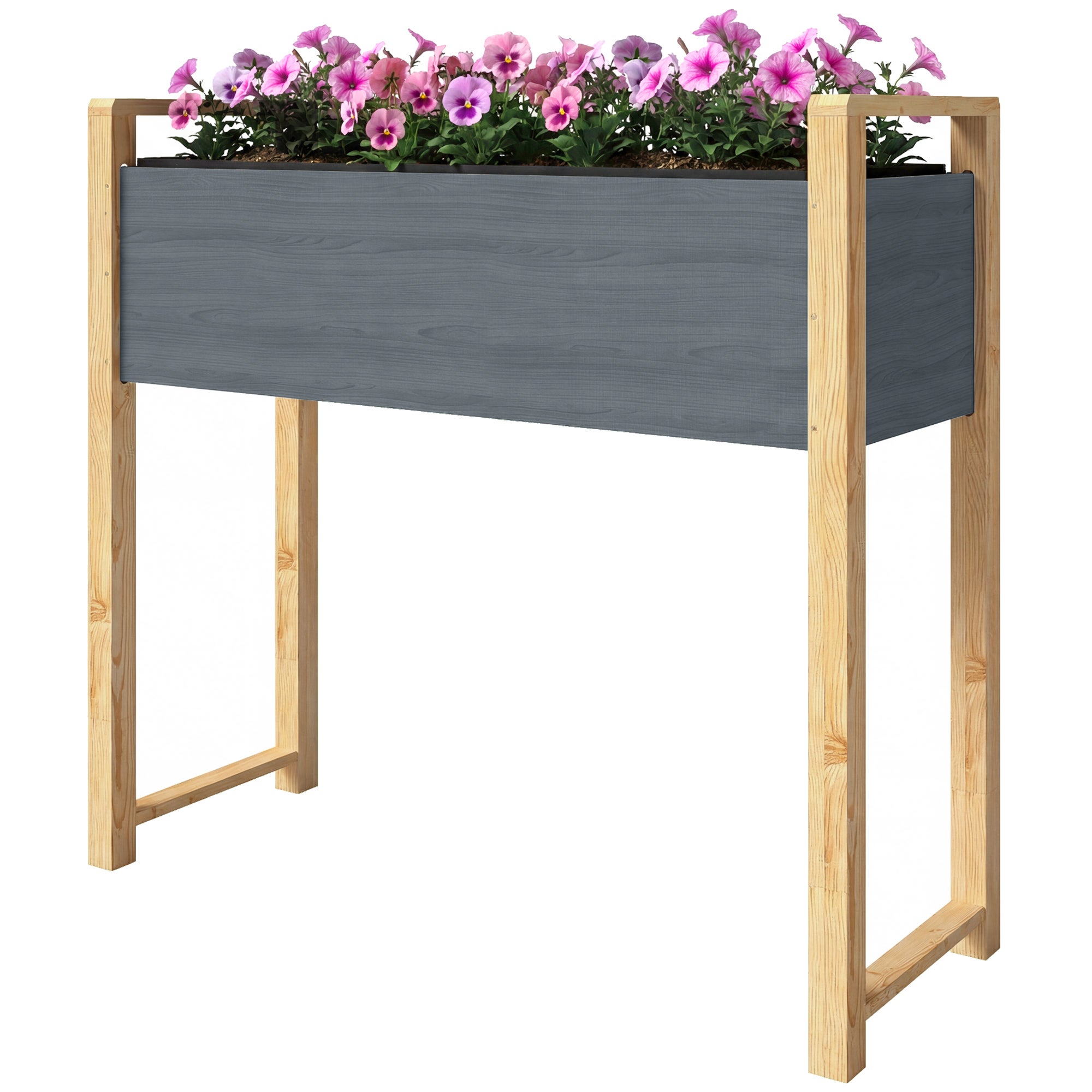 Podwyższona grządka ogrodowa z nogami, 4 otworami drenażowymi i materiałem włókninowym, 98 x 37 x 90 cm, kolor szary