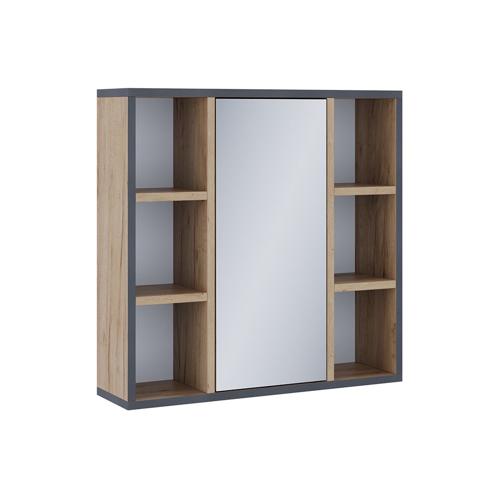 Vicco Szafka z lustrem w łazience Stephan, Złoty dąb energetyczny, 60 x 59.2 cm Z półkami i lustrzanymi drzwiami