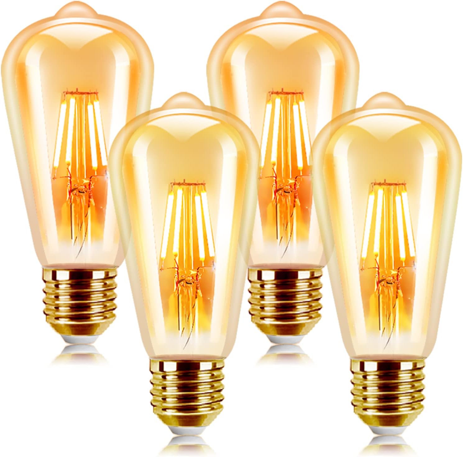 Żarówki LED E27 Vintage Edison w stylu retro, 4 sztuki, 6 W, antyczna lampa dekoracyjna, ciepła biel, 2200 K, 600 lm, nieściemnialna, opakowanie 4 szt