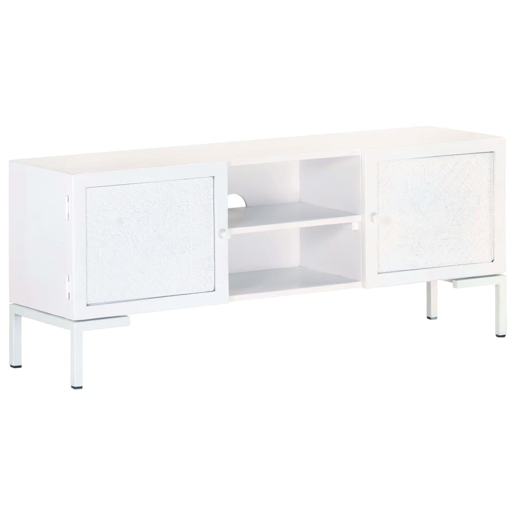 Szafka pod TV, biała, 115x30x46 cm, lite drewno mango