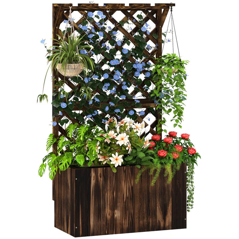 Podwyższona grządka skrzynka na rośliny z Pnący kratka, Espalier Donica skrzynka na kwiaty Drewno, ogród Espalier 64 x 33 x 122cm Charred