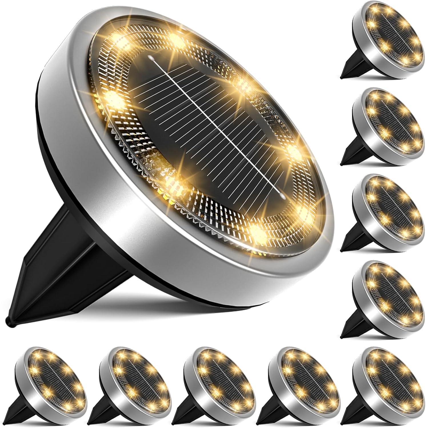 Lampa solarna, lampa gruntowa LED, oświetlenie ogrodowe, 8 diod LED, wodoodporna, [ciepłe białe światło], opakowanie 10 szt.