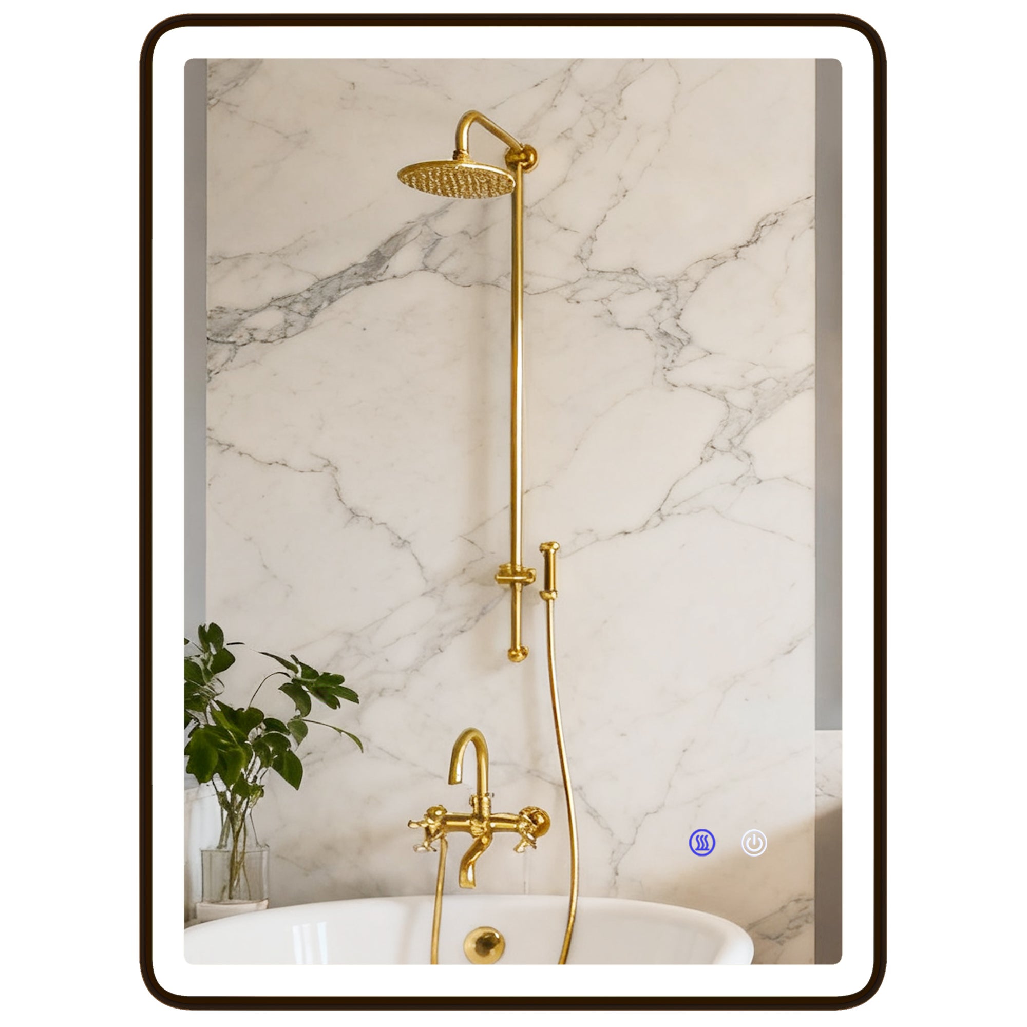 Anti-Fog LED Łazienka Lustro, Dimmable Illuminated Lustro kosmetyczne 80 x 60 cm Czarny Rama