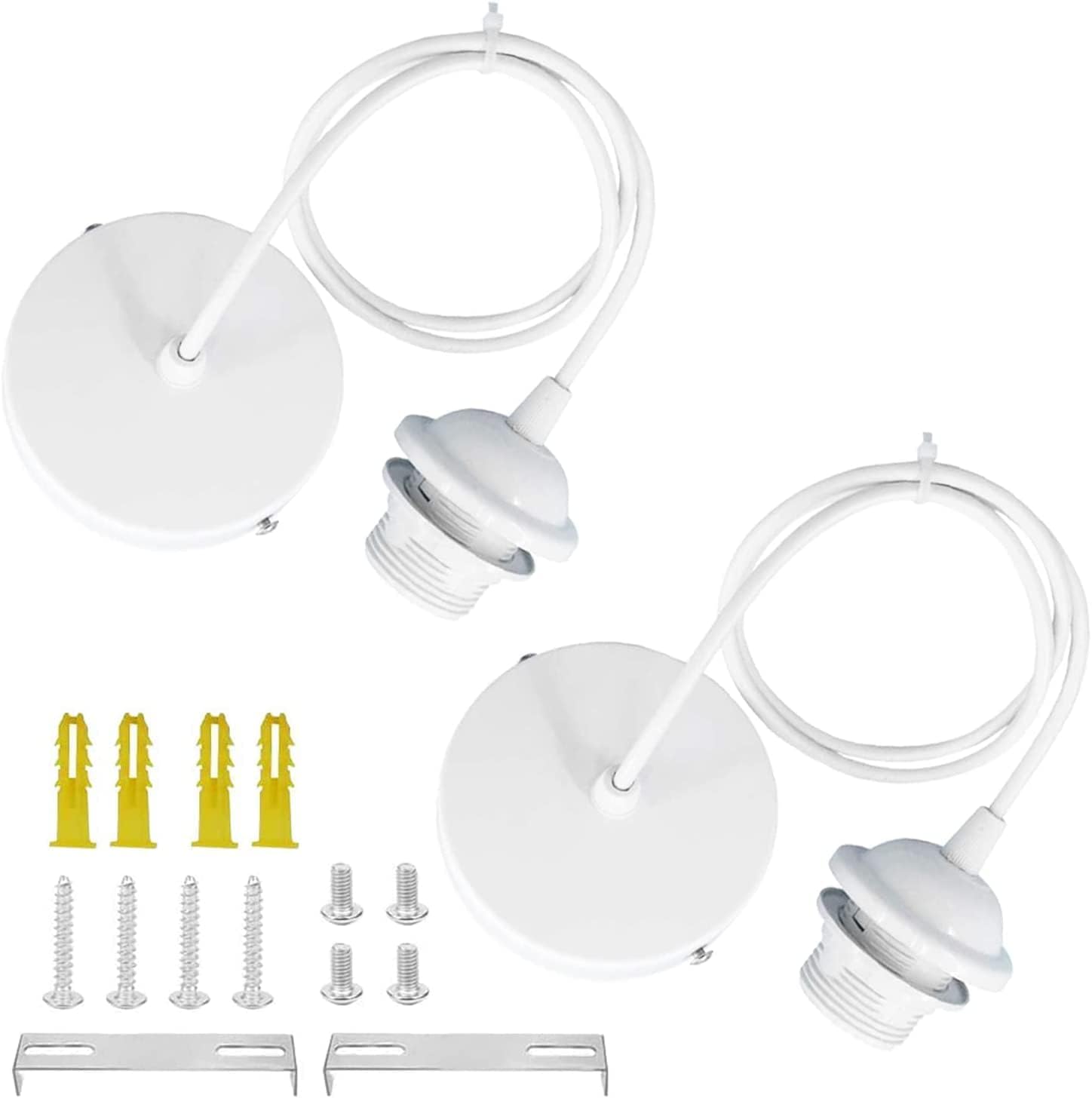 Zestaw 2 metalowych lamp wiszących, uchwyt na żarówkę E27 z białym, regulowanym kablem, kabel 100 cm do oświetlenia sufitowego w salonie i sypialni
