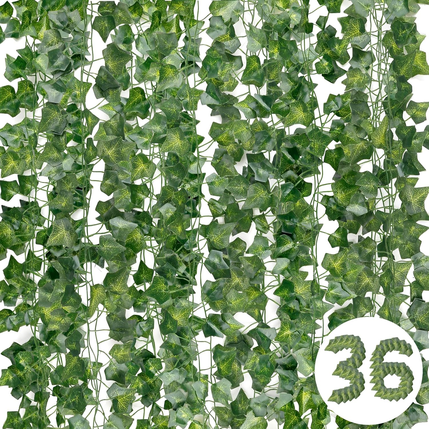 36 sztuk sztucznych roślin bluszczowych, 76 m, sztuczny bluszcz do użytku na zewnątrz, dekoracja girlandą z pnączy do kuchni, ogrodu, biura, na i