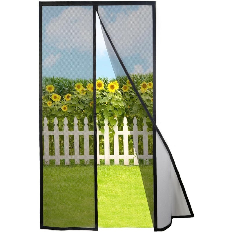 Magnetyczna siatka na drzwi balkonowe 140x220cm, czarna - Siatka-zasłona z magnesami, bez wiercenia, moskitiera przeciw komarom, z taśmą samoprzylepną
