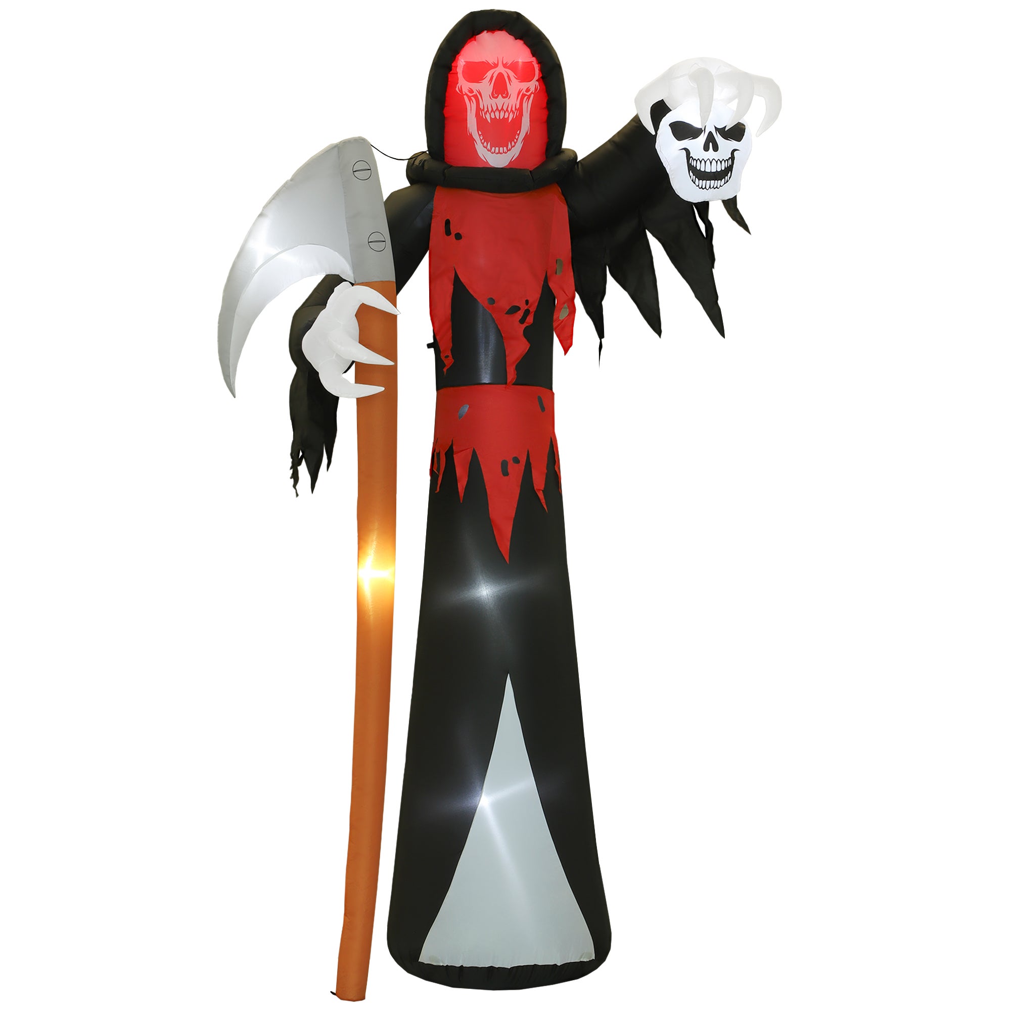 Dekoracja na Halloween: gigantyczna, 3,7-metrowa figurka Grim Reaper z diodami LED, nadmuchiwana, świecąca, do użytku na zewnątrz