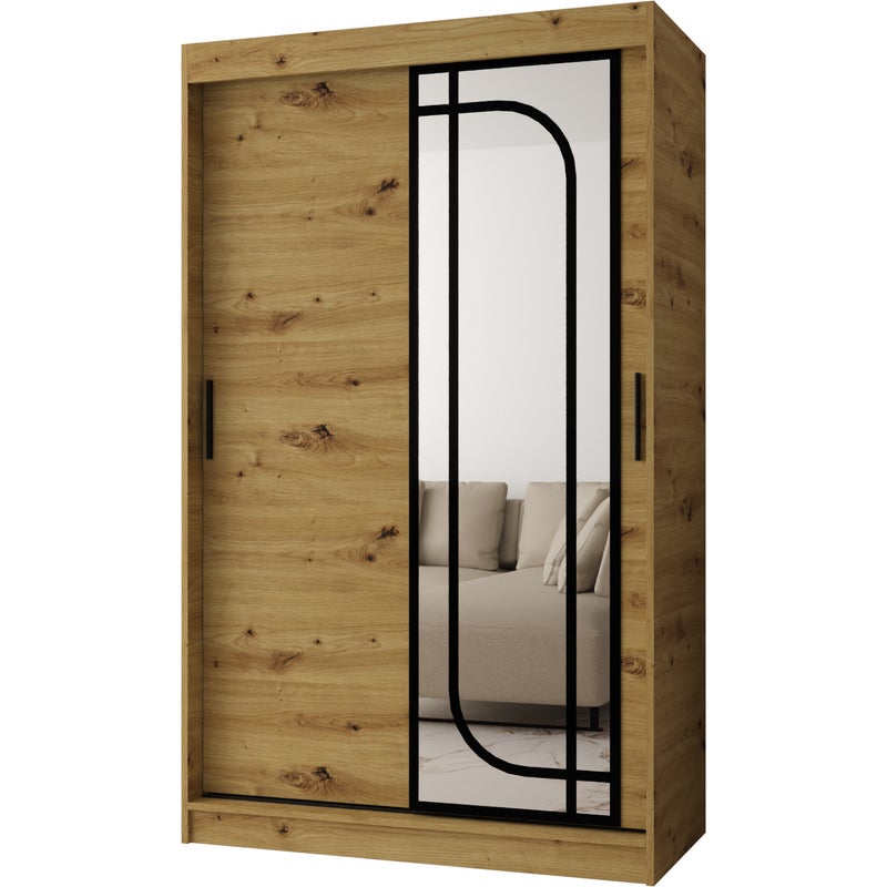 Szafa przesuwna z lustrem ALABAMA 120 x 62 x 200 artisan + u. czarny