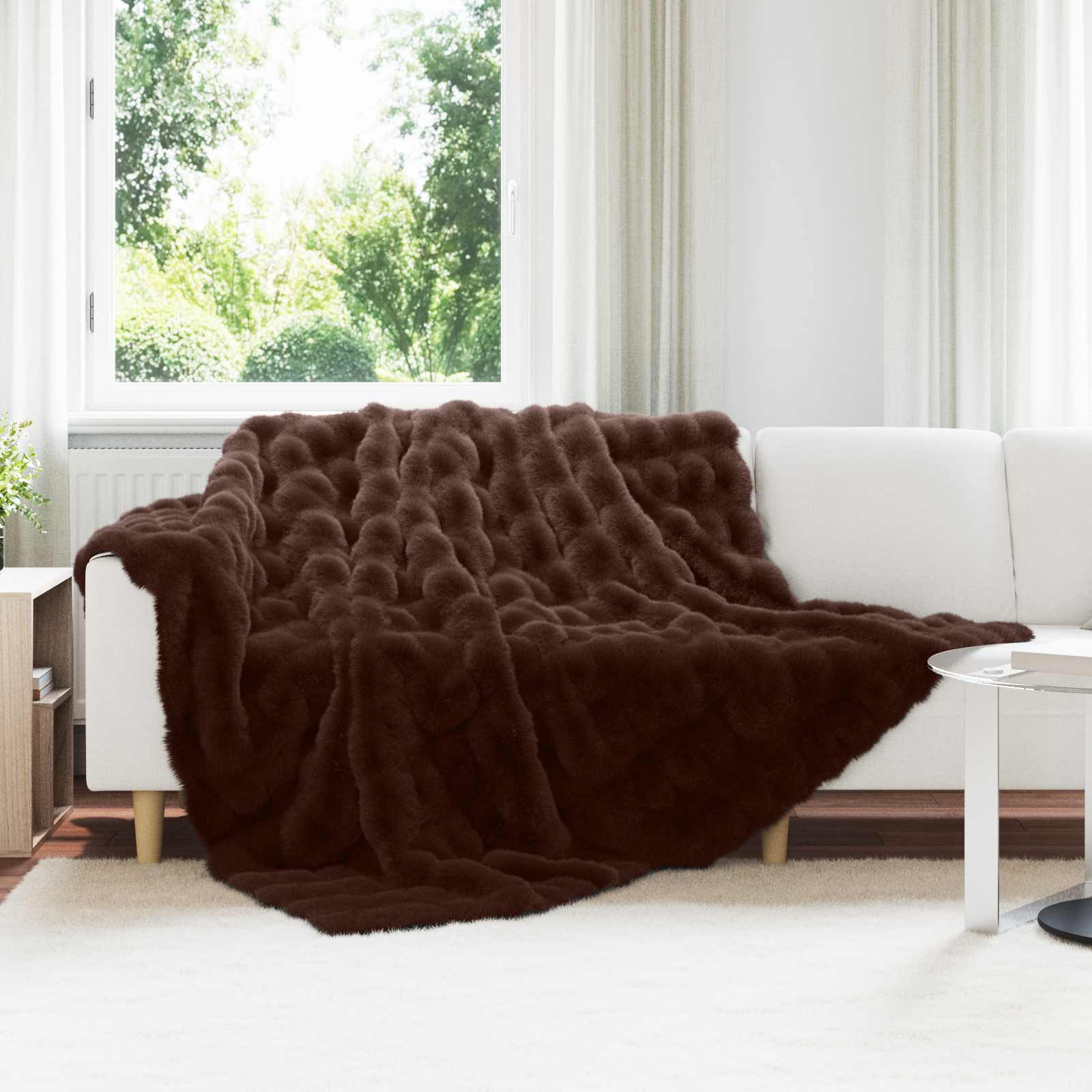 Koc antypoślizgowy z sztucznego futra królika Olite 4 pcs Camel vidaXL