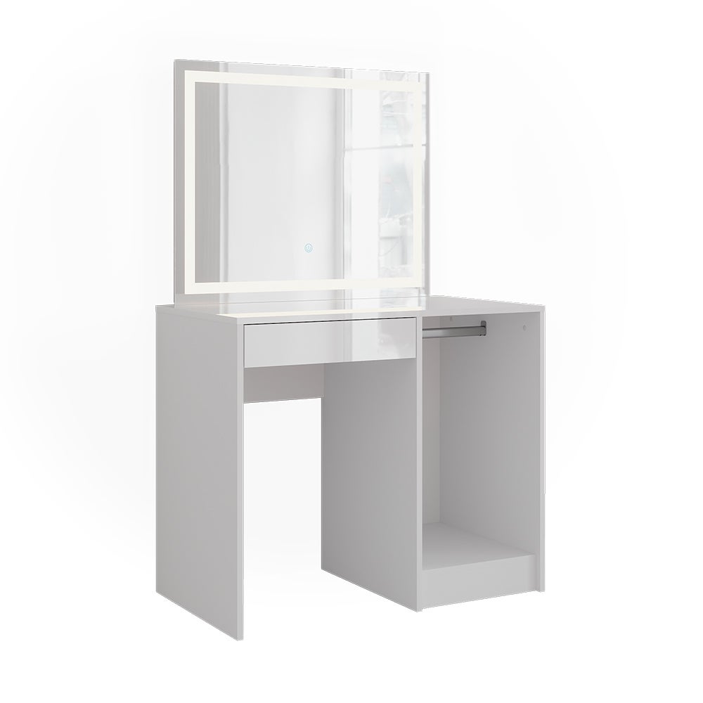 Vicco Stół toaletowy Sherry, Biały/Biały wysoki połysk, 89.8 cm z lusterkiem LED