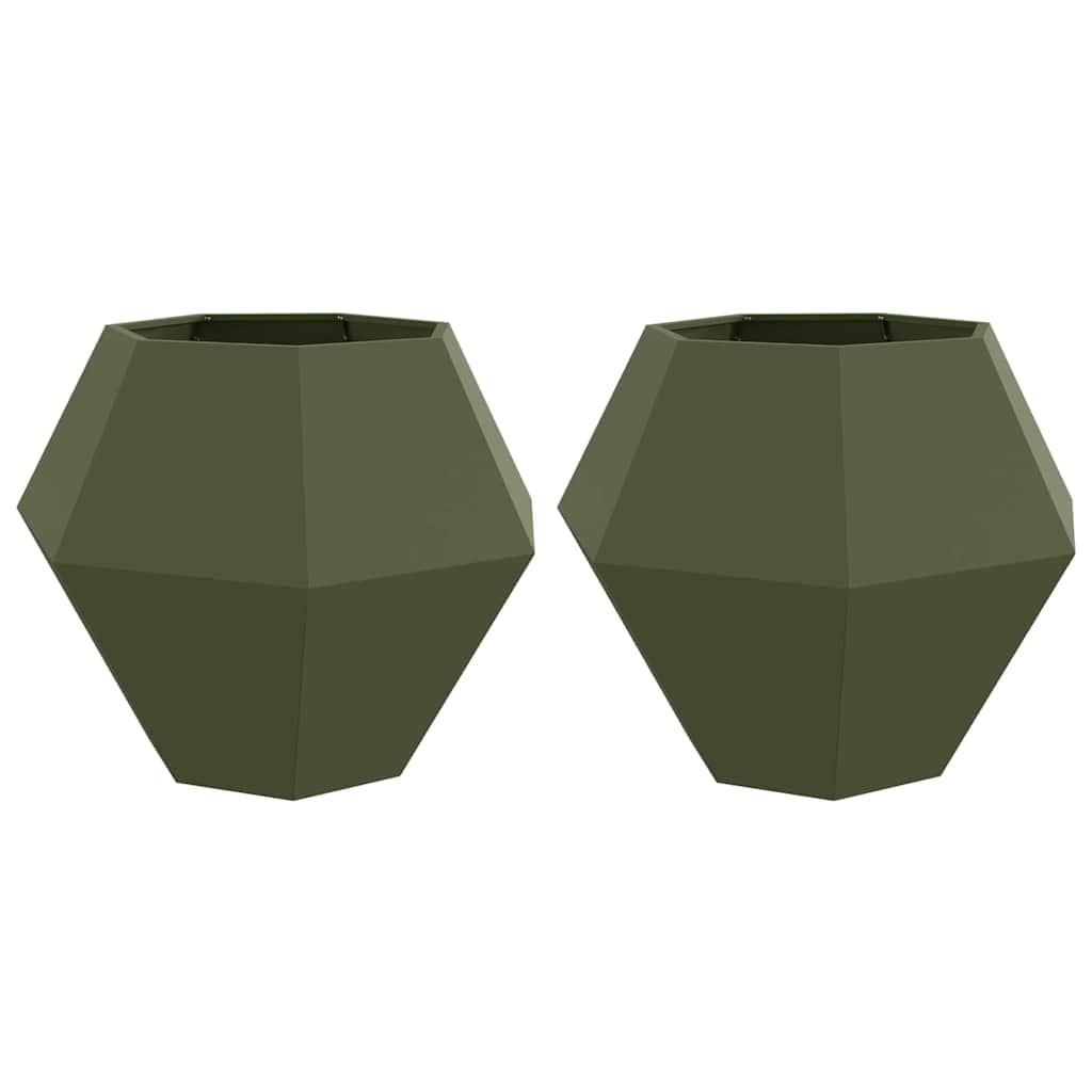 Donica 2 szt. Zielony oliwkowy 100 x 100 x 80 cm Stal