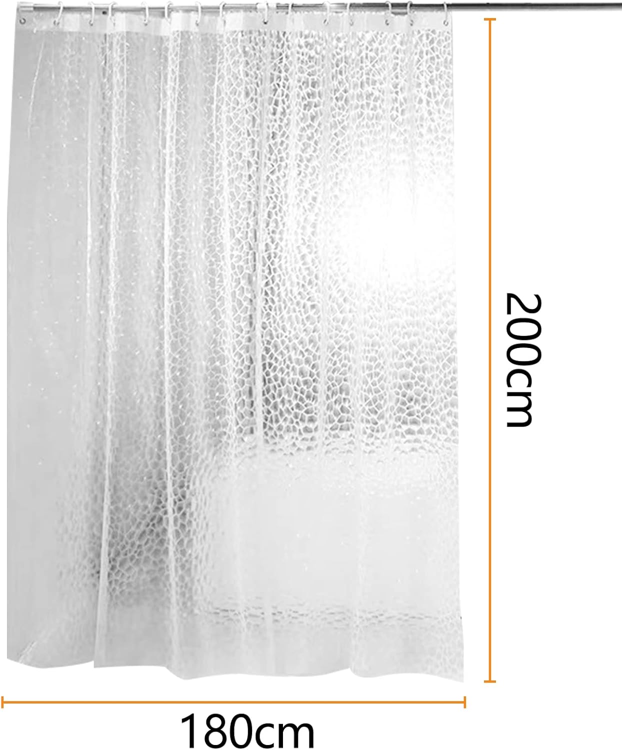 Zasłona prysznicowa antypleśniowa 180 x 200 cm, 3D, półprzezroczysta, z pianki EVA, zmywalna, z 12 haczykami, wodoodporna, antybakteryjna, szybkoschną