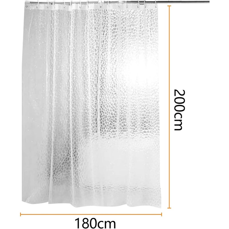 Zasłona prysznicowa antypleśniowa 180 x 200 cm, 3D, półprzezroczysta, z pianki EVA, zmywalna, z 12 haczykami, wodoodporna, antybakteryjna, szybkoschną