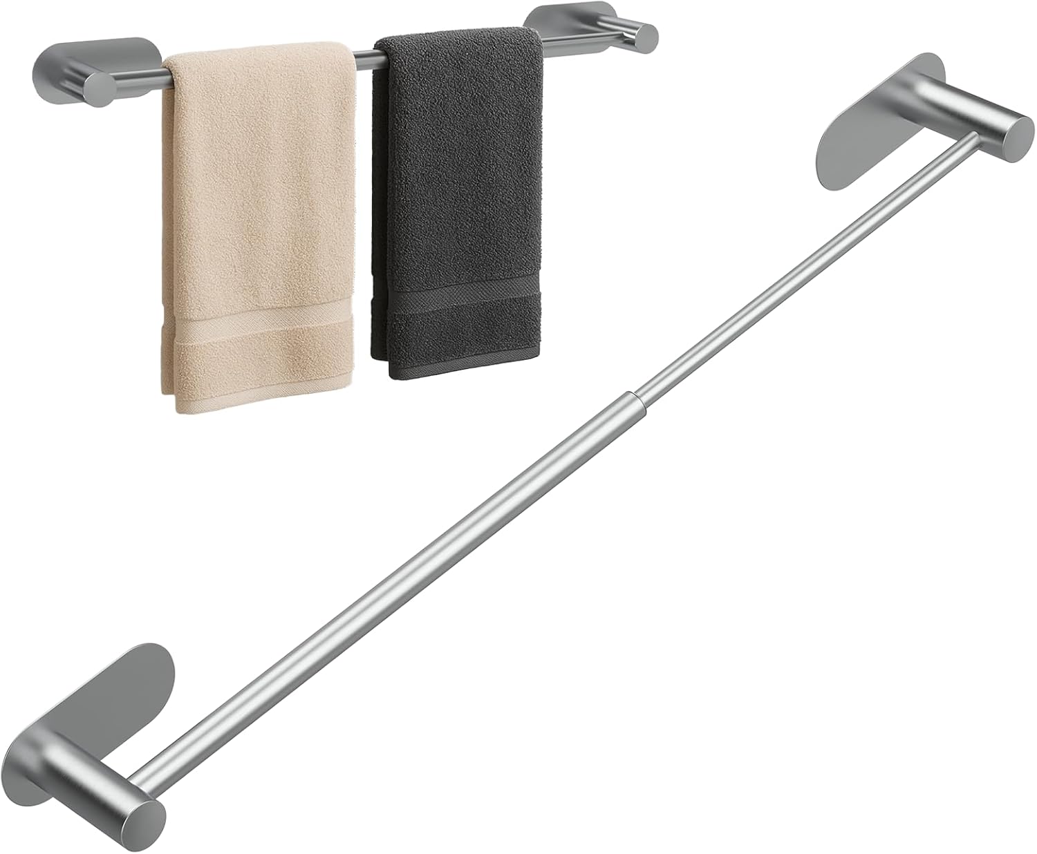Wieszak na ręczniki bez wiercenia, uchwyt na ręczniki łazienkowe ze stali nierdzewnej, wysuwany z 43 cm do 65 cm, montowany na ścianie