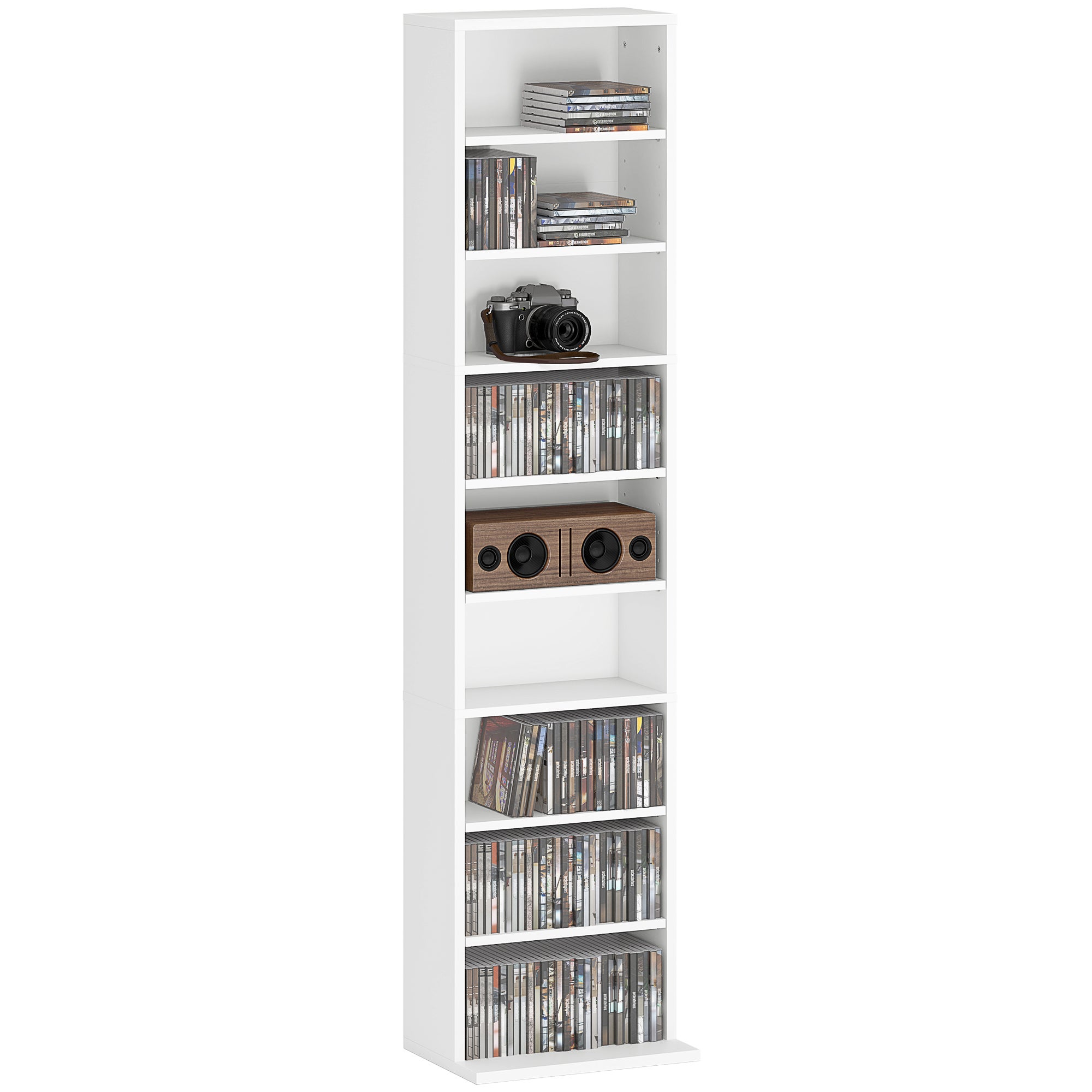 Regał na płyty CD biały z 6 regulowanymi półkami, szafka na DVD na 260 CD 120 DVD, biblioteczka multimedialna do salonu i biura
