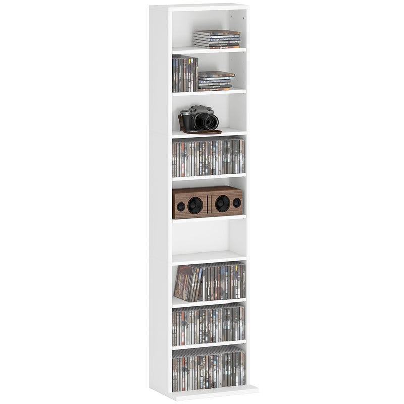 Regał na płyty CD biały z 6 regulowanymi półkami, szafka na DVD na 260 CD 120 DVD, biblioteczka multimedialna do salonu i biura