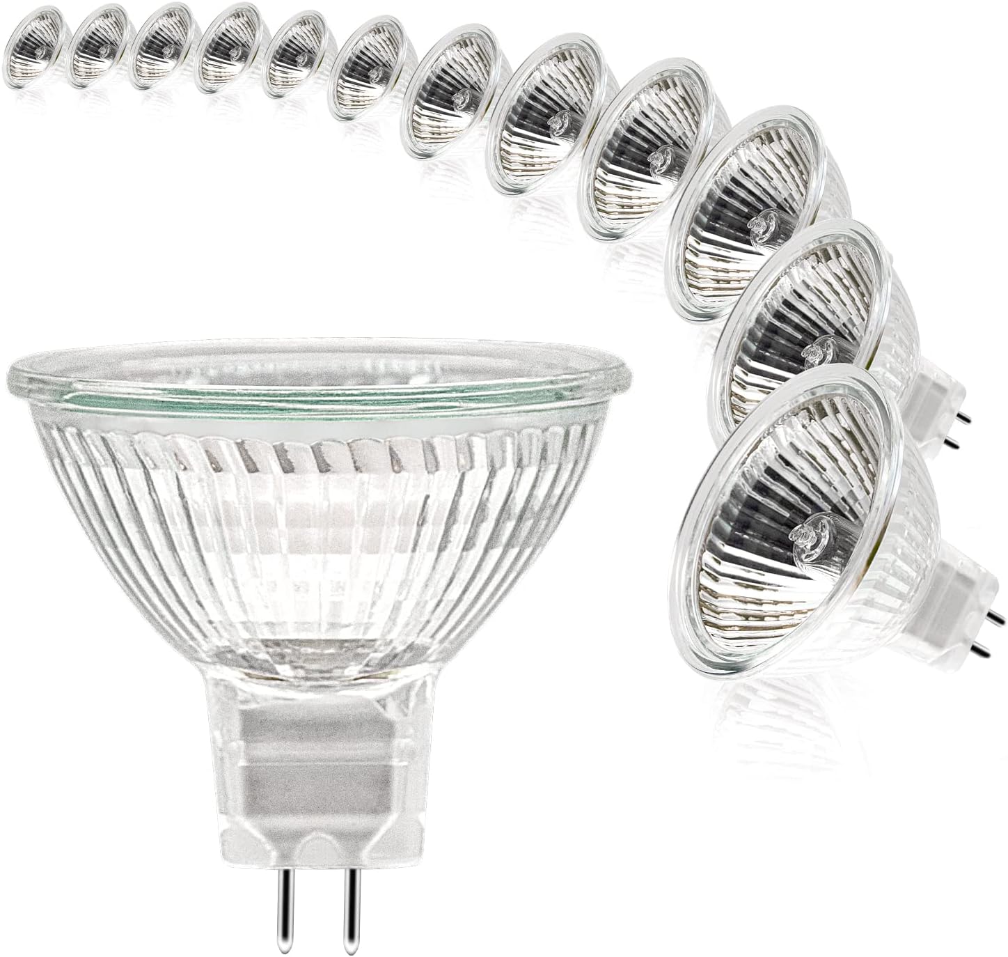 Zestaw 12 żarówek halogenowych 12 V 50 W ze ściemnianiem do lamp sufitowych, 2 piny, ciepłe białe światło 2 700 K.