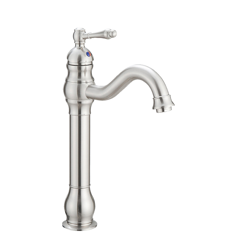 Bateria umywalkowa jednouchwytowa do łazienki, obrotowa 360°, bateria jednootworowa z wężem dopływowym, szczotkowany nikiel