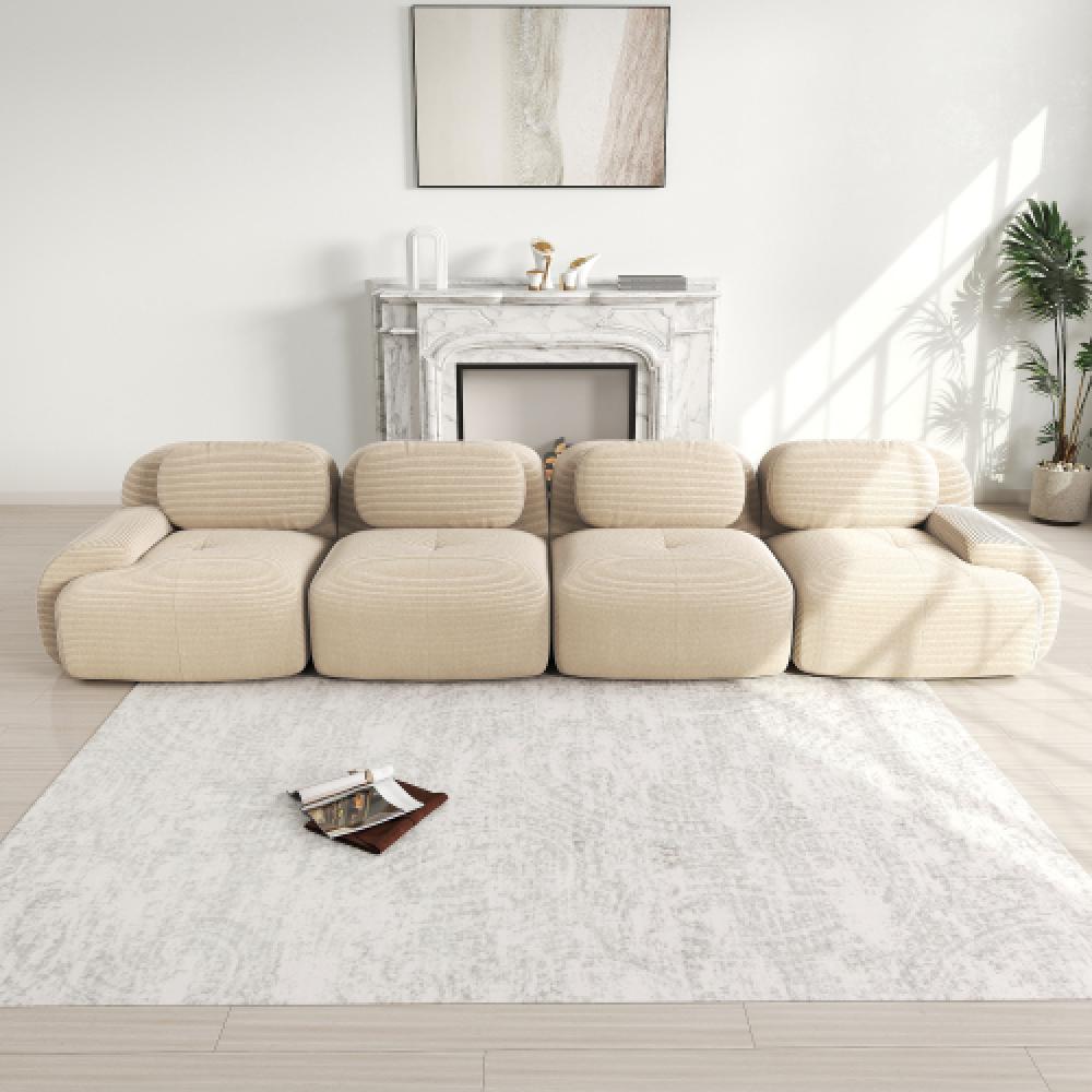 Sofa 4-osobowa z miękkiego sztruksu, bezramowa, z wypełnieniem 32D, ergonomiczna, przyjazna dla zwierząt, pakowana próżniowo, nie wymaga montażu