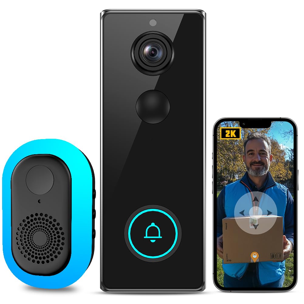 Bezprzewodowa dzwonek 3MP z kamerą, inteligentny wideofon bezprzewodowy WiFi z aplikacją, wodoodporność IP65, audio dwukierunkowe, ultra szeroki kąt 1