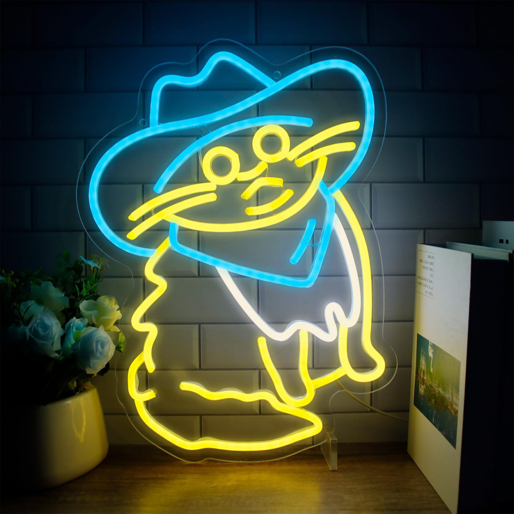 Westernowy kapelusz kowbojski neonowy kot LED, żółty, odpowiedni do dekoracji imprez, akademików, salonów, kawiarni, barów (16,5x12,2 cala)