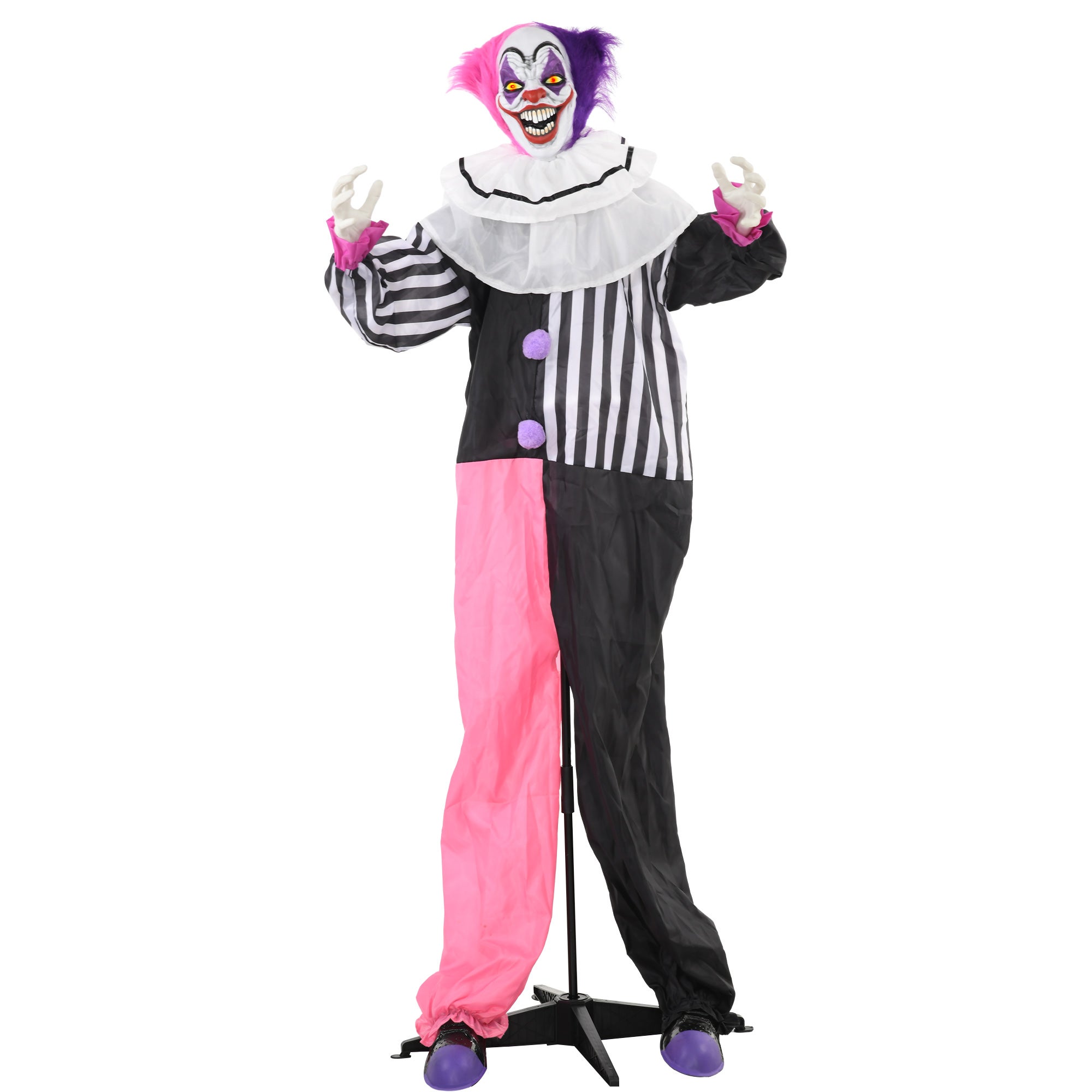 Straszna dekoracja na Halloween w kształcie klauna, mobilna, z funkcją śmiechu, różowo-fioletowa