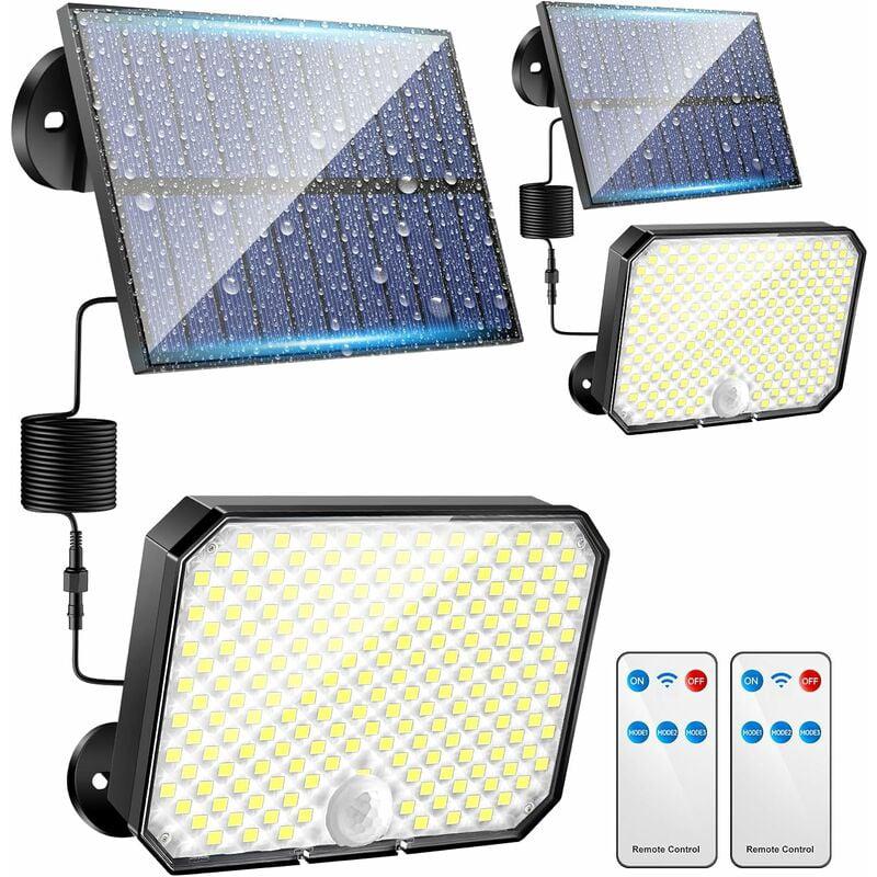 Zestaw 2 zewnętrznych lamp solarnych z czujnikiem ruchu, 190 LED 1500LM, 3 tryby oświetlenia + pilot zdalnego sterowania, wodoodporne IP65