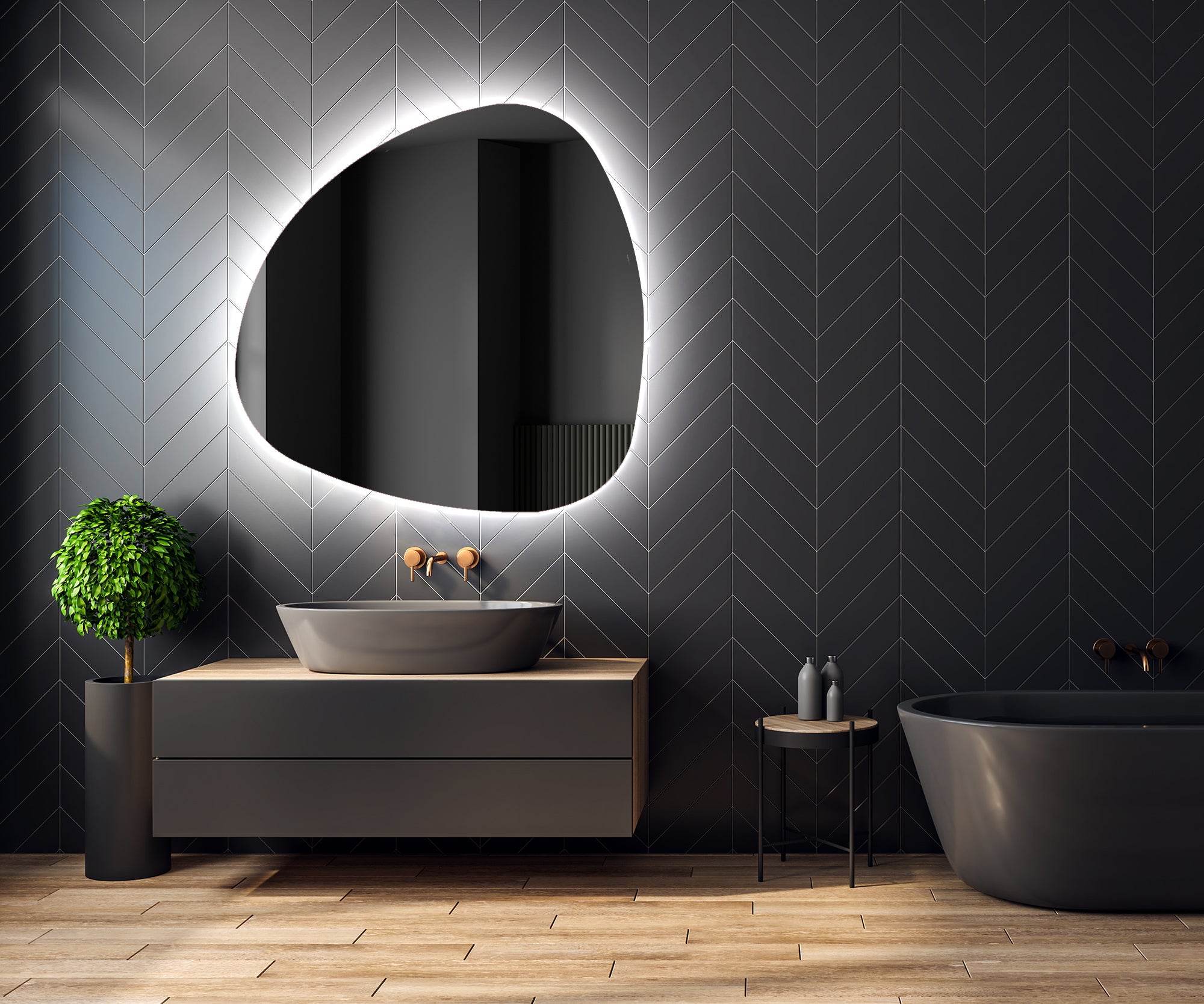 Lustro LED łazienkowe asymetryczne 54x54 cm ARTFORMA – podświetlane, chłodna biel 7000K, (JAJ221)