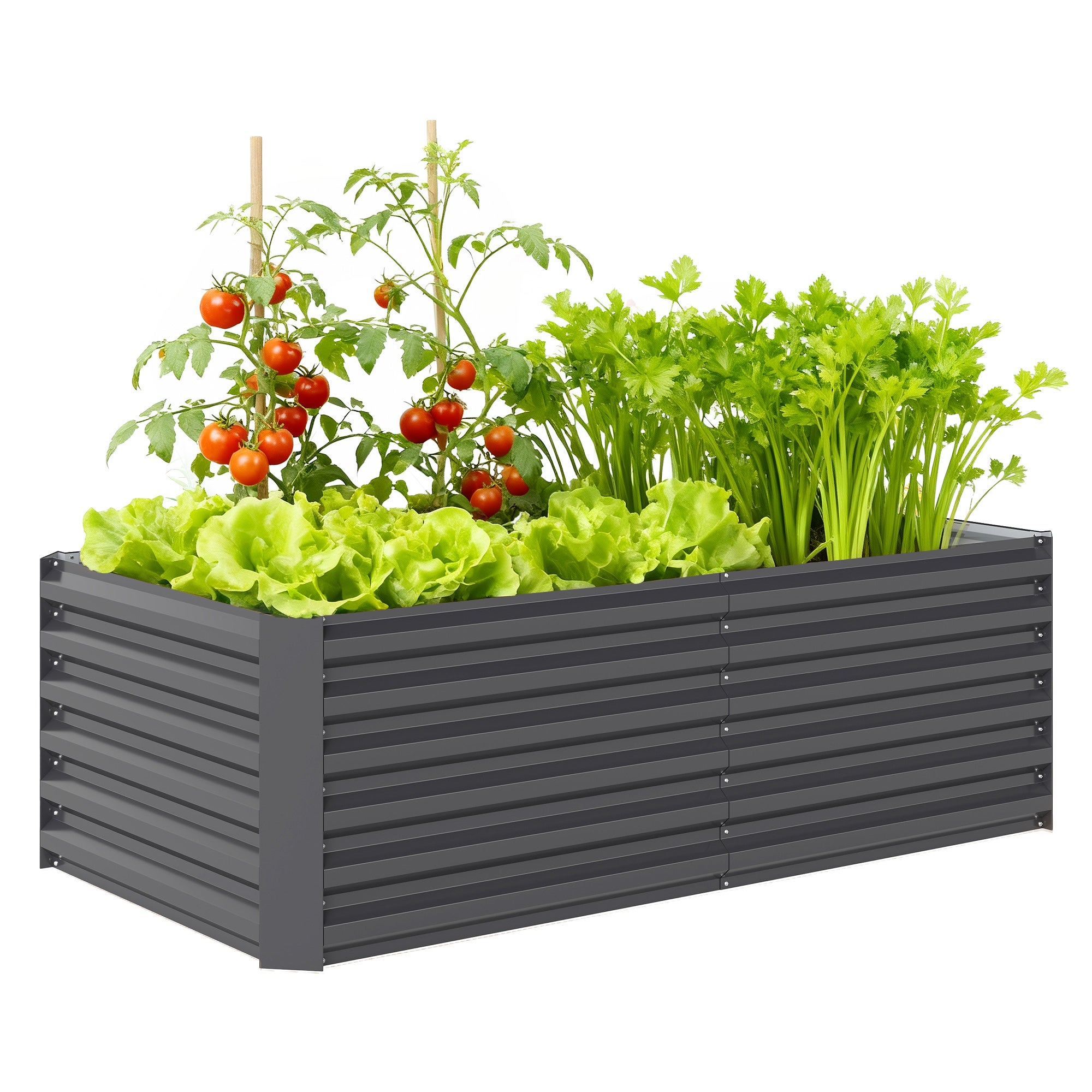 Duży Prostokątny Galvanized Stal Zewnętrzny Donica do Taras z Otwarty Podstawa 180x90x57.5 cm Szary