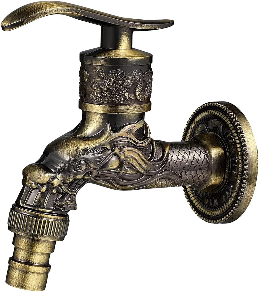 Zewnętrzny retro mosiężny kran ścienny G1/2" z rzeźbionym miedzianym smokiem do kuchni, łazienki i ogrodu.