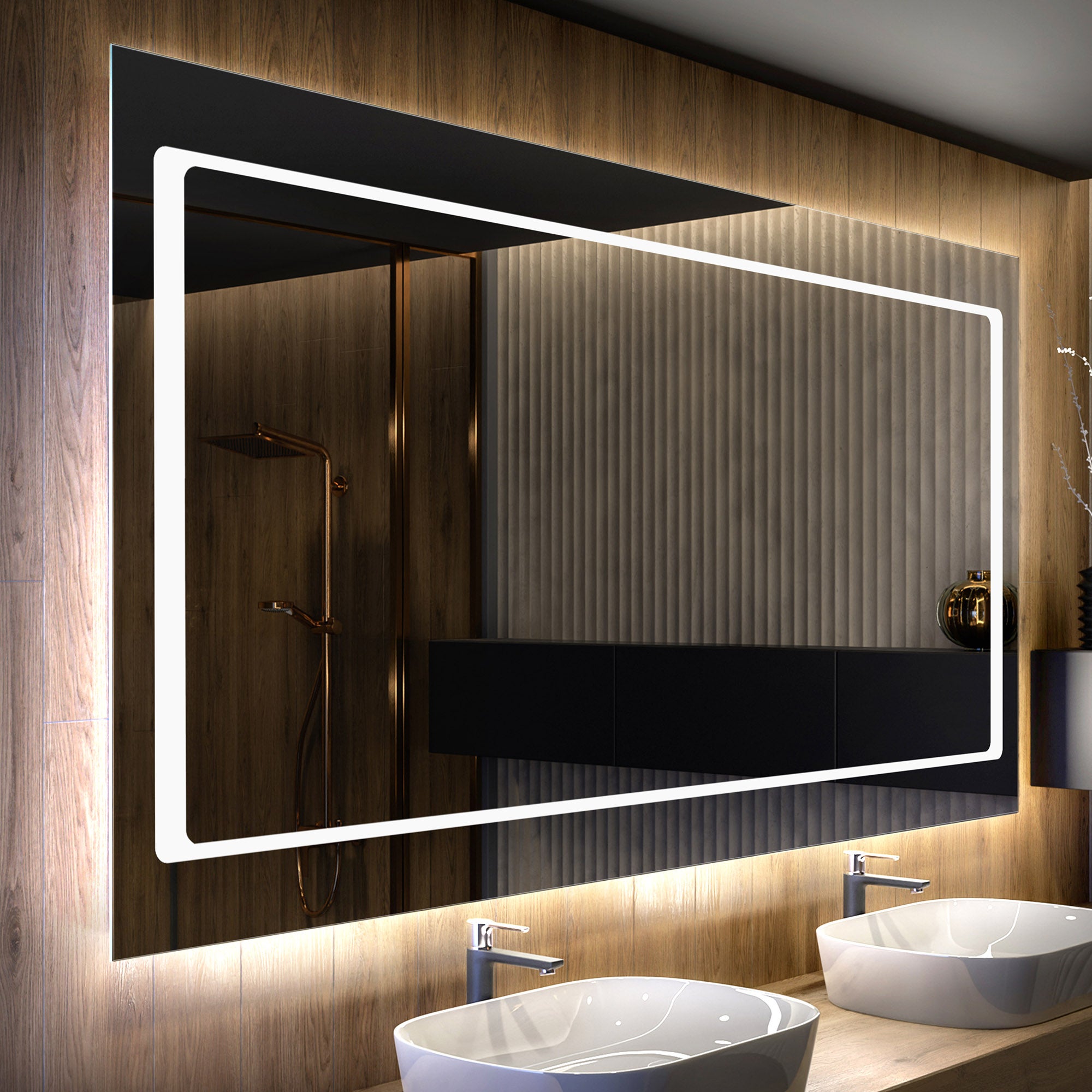 Lustro z podświetleniem LED do łazienki (150x80 cm) Jasne lustro LED z chłodnym białym oświetleniem
