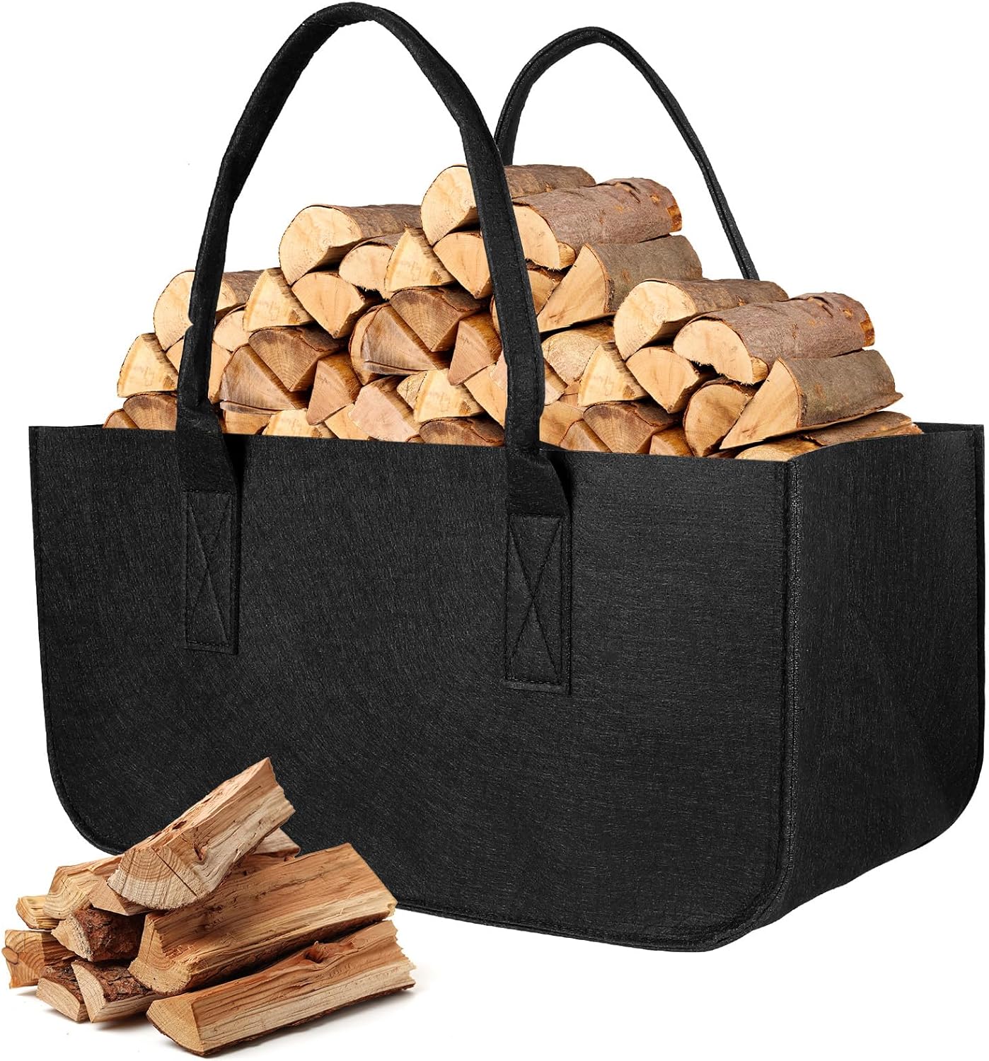 Torba filcowa, 50x25x25 cm, składany kosz na drewno z uchwytem, wielofunkcyjny kosz na drewno opałowe, ubrania, zabawki, książki, ciemnoszary