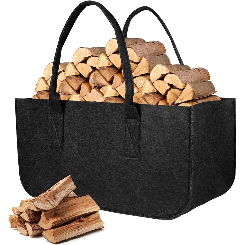 Torba filcowa, 50x25x25 cm, składany kosz na drewno z uchwytem, wielofunkcyjny kosz na drewno opałowe, ubrania, zabawki, książki, ciemnoszary